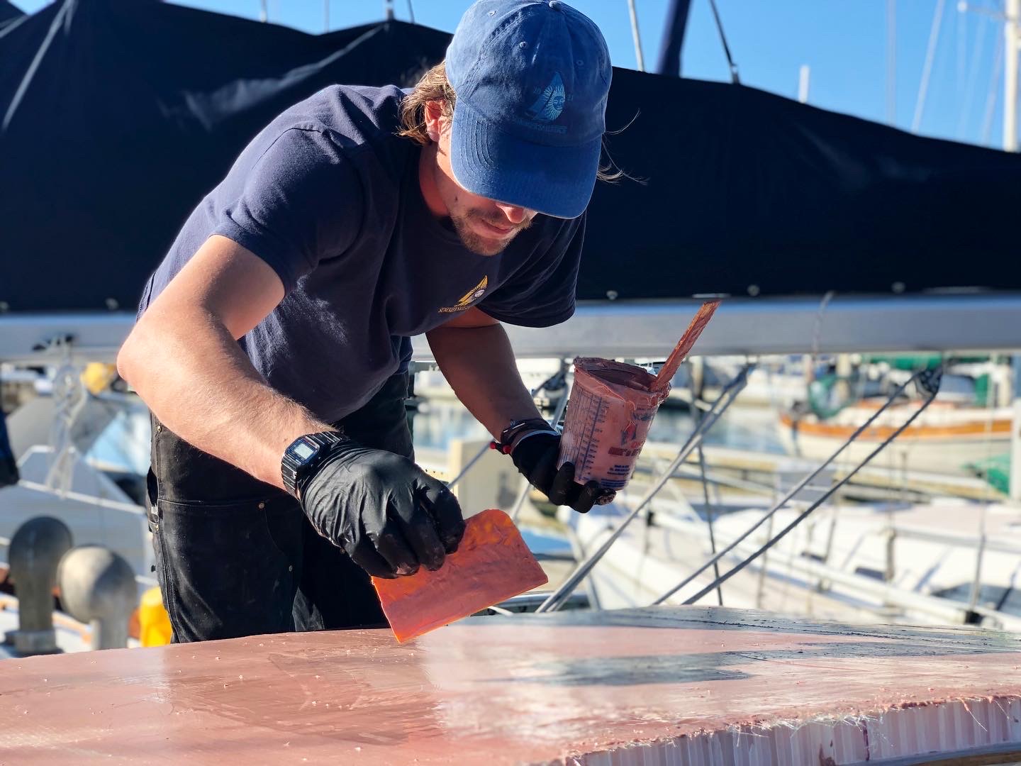 fiberglassing our hardtop sailboat dodger